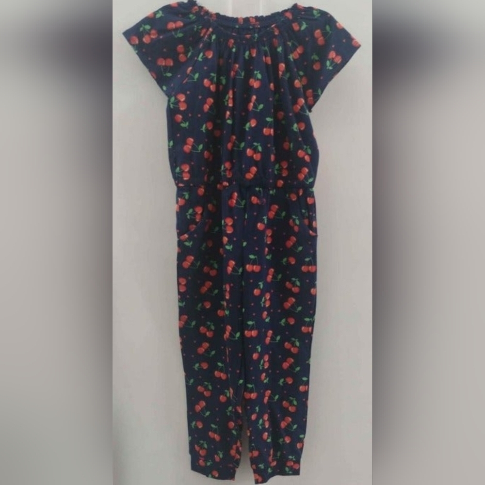 Dark Blue Cherry Print Jumpsuit